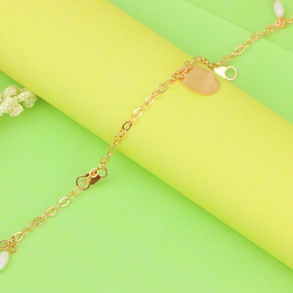 "Rose Gold Anklet with Pearl Beads & Round Charm, XPAL1172 - Picture 1 of 12